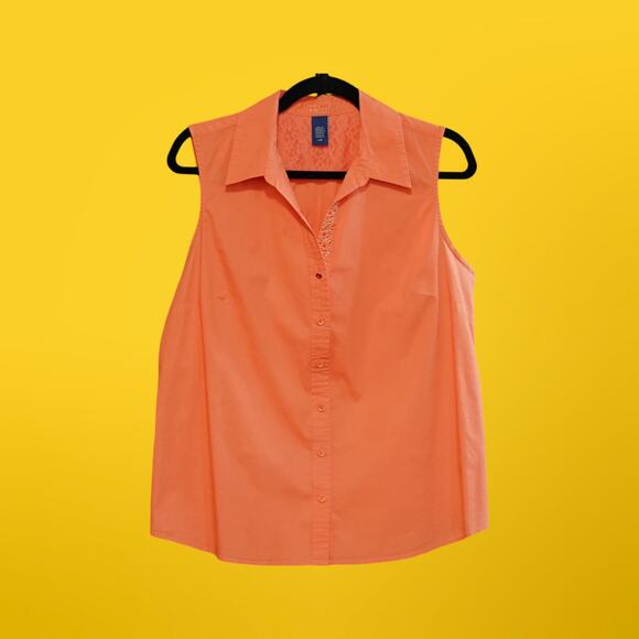 Women's IZOD Sleeveless Button Up Shirts Turn-Down Collar Tank Top Orange in (L) - Picture 1 of 10